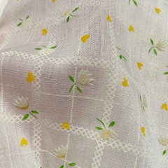 Vintage Semi Sheer Flocked Florals Yellow Hearts Cotton Blend Fabric 3 yards
