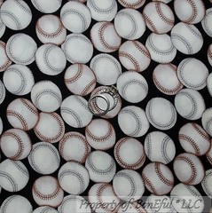 BonEful FABRIC FQ Cotton Quilt B&W Gray Tan Red Ball Baseball Soft Sport Antique