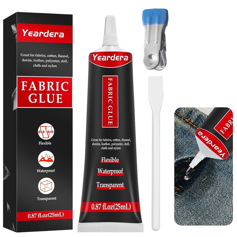 Fabric Glue, Permanent, Clear, Washable Adhesive for Clothing, Patches, Leather,