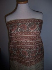 5yds INDIAN BLOCK PRINT LOOK FABRIC W/ SHAWL PRINT TO MATCH BEIGE GREENS ETC