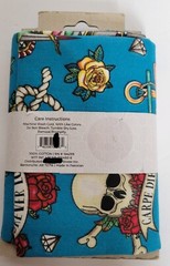 Fabric 1 Yard Cut Retro Sailor Tattoo Pin Ups Anchors Skulls Cotton Blue Multi
