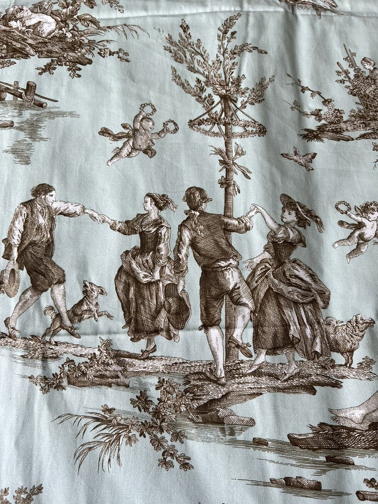 G P & J Baker Printed Toile The Seasons A2103-11 Aqua Cotton Print 2.5 Yds