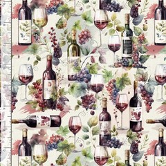 Food Fabric | Wine Bar Bottle & Glasses Allover Multi | Timeless Treasures YARD