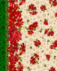 Christmas 60 ” Wide Poinsettia Double Border on Cream 100% Cotton Fabric Price p