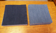 :) 40–5″ x 5″ blue jean denim quilt squares, MEDIUM weight, hand cut, interface