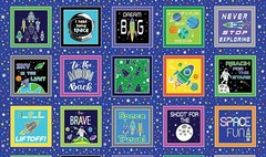 Lift Off Space Galaxy Astronuat Planets Rocket Shuttle Fabric Panel 23″ #12601