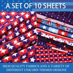 10 Pcs Patriotic Cotton Quilting Fabric Bundle, 20×20 Inch 4th of July Red White