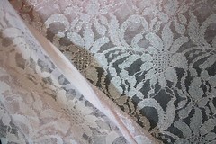 EMBROIDERED FLORAL LACE FABRIC WITH BEAD SPARKLE LT BABY PINK 55″ WIDE BY YARD