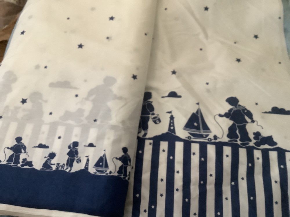 SEASIDE SILHOUETTES POSITIVE BORDER boat cotton FABRIC Daisy Kingdom 1/2 yd BTHY