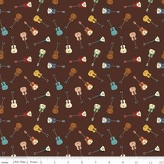 Cowboys Guitars Brown Cotton Fabric by The Yard