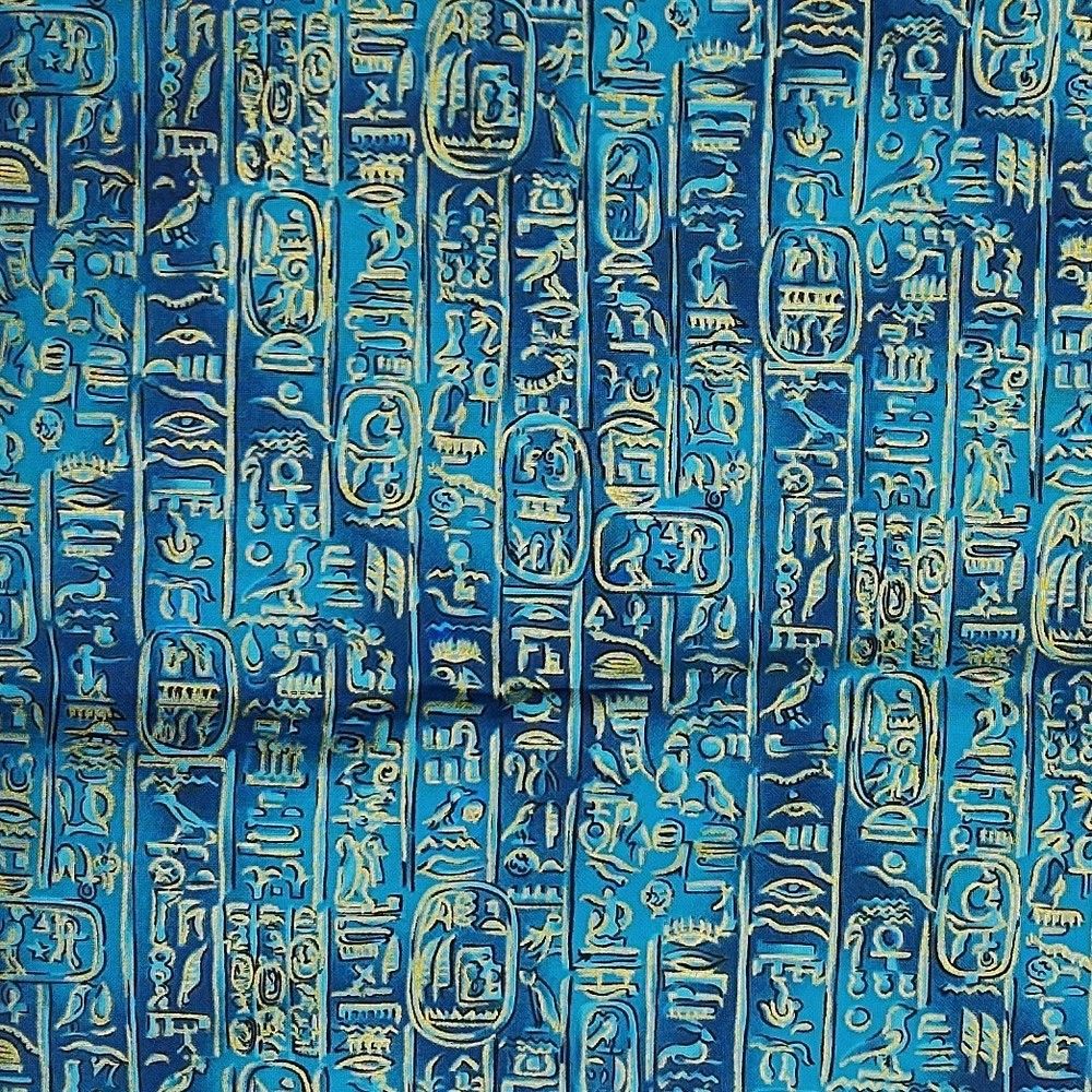 1 2/3 yds Blue Egyptian Hieroglyphics Timeless Treasures Fabric Sphinx CM2329