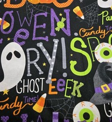 Hobby Lobby Halloween Fabric Black Background Ghosts Witch Shoe Pumpkin 1-7/8yd+