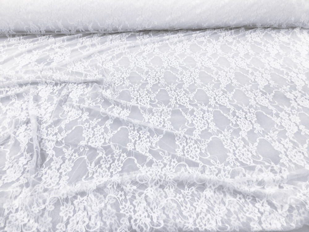 Stretch Lace Apparel Fabric Sheer White Metallic Floral DD108