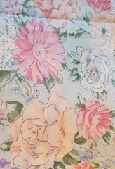 Pastel Watercolor Floral Cotton Fabric 1/2 Yard 44 Wide Cottage Quilting Crafts
