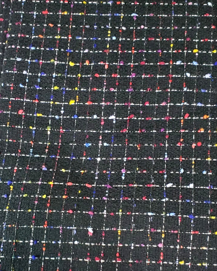 Thick Woven Black Fabric Windowpane Grid Small Raised Colored Dots 2 Yards x56″