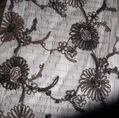 BROWN CORDED NET LACE FABRIC REMNANT, 137 cm wide x .71cm long,