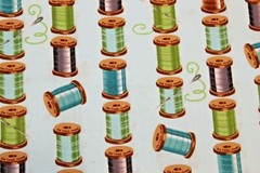 Sewing Fabric quilt Cotton 44″ x 1/2 yd Black Gray Spools of Sewing Thread