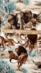 Alexander Henry Simba Cotton Fabric 1.5yd Elephants Lions Safari 2006 OOP