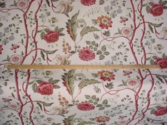 2-3/4Y Jane Shelton 6250 Julia Red Jacobean Floral Linen Upholstery Fabric