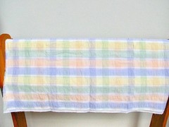 Vintage White Seersucker Fabric Pastel Multicolor Wide Stripe Plaid 1 3/8 yd