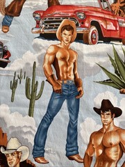 Alexander Henry Wranglers Shirtless Cowboy Fabric Sexy Country Truck Yd Blue