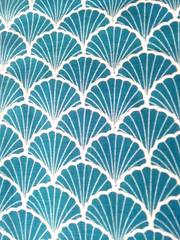 Turquoise Blue White Shell Pattern Linen Fabric~4 yards & 20″ by 53″ Wide