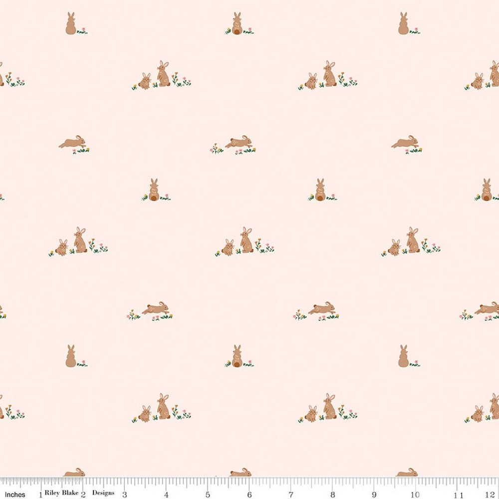 Cotton Sweet Cotton Tales Bunnies Rabbits Blush Fabric Print by Yard D145.23