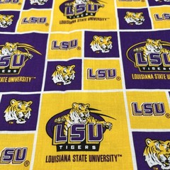 LOUISIANA STATE ( LSU )TIGERS NEW SMALL SQUARES DESIGN 1 YD PIECE 100% COTTON