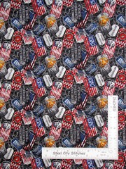Military US United States Marines Dog Tags Cotton Fabric Sykel By The Yard