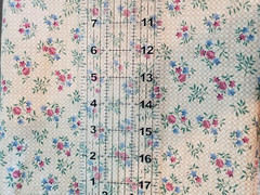 Vtg Fabric Cream & Gold Square Background Print-Pink and Blue Flowers 💐 4 1/3 Y