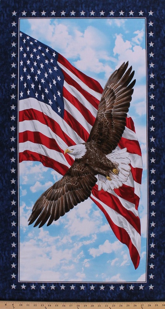 23.5″ X 44″ Panel Bald Eagle American Flag Patriotic Cotton Fabric D766.67