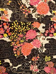 Alfred Shaheen for Free Spirit Westminster ~Asian Blossoms Cotton Fabric 1.5 yds