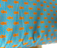 ‘Fish Swimming’ Orange Goldfish on Blue Soft Fabric BTY x 58in W Made in Brazil