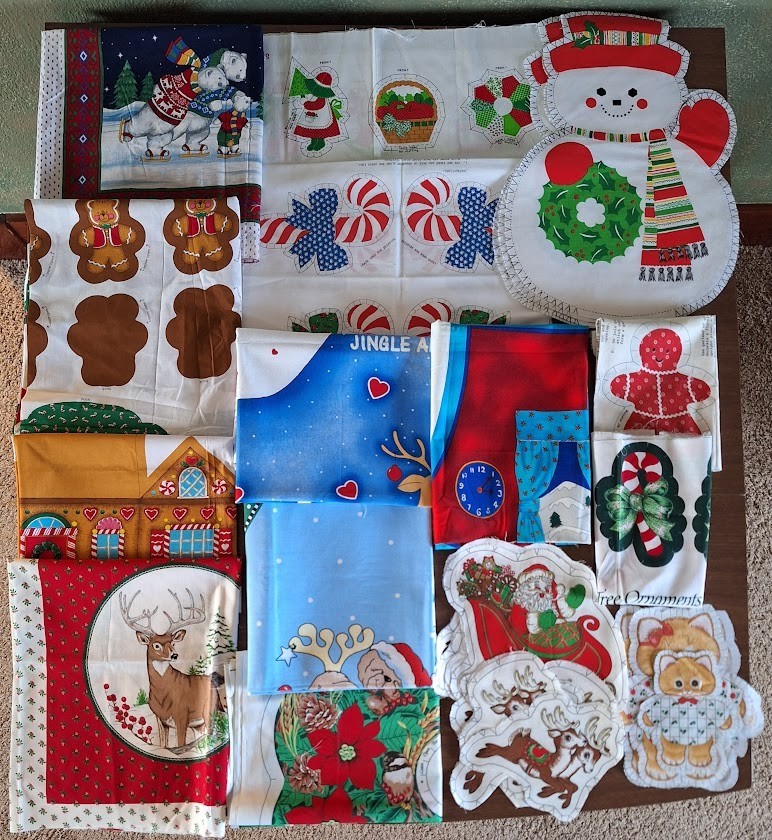 VTG LOT CHRISTMAS FABRIC PANELS Spring Mills SNOWMEN Aprons DEER Santa Cut & Sew