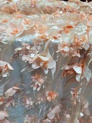 “Dusty Rose 3D Floral Beaded Lace Fabric – Sold by the Yard, Ideal for Prom and