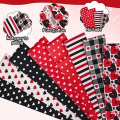 40 PCS Mothers Day Cotton Fabric Strips Red Black Heart Polka Dots Roll