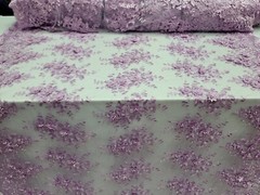 Lavender 3D Floral Embroidered Lace Fabric – Perfect for Quinceañera Dresses
