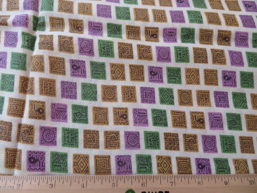 Feed Sack White With Aztec Design On Blocks Cotton Fabric Size 36 X 48 Inch