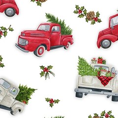 Shannon Fabrics Snow Tree Pickup Digital Cuddle Minke Red Truck 58″ W BTY