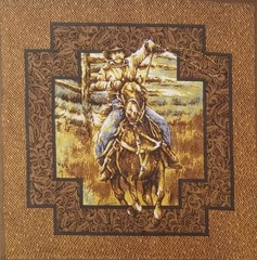 “Rodeo – Roping Event”~ Horse, Cowboy ~ Cotton Fabric Panel ~ 16.75″x17”