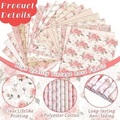 20 Pc Vintage Rose Fabric Squares 10×10 Polyester Cotton for Quilting DIY Sewing