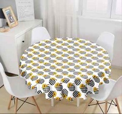 White Checkered Round Pumpkin Sunflower Fall Tablecloth Halloween 55″