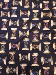 Knit Fabric Thread/Spool Print Navy Background Two Yards