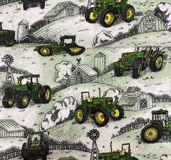 Vintage John Deere Tractor Fabric 44 in w x 33 in l Remnant Cotton Barn Green