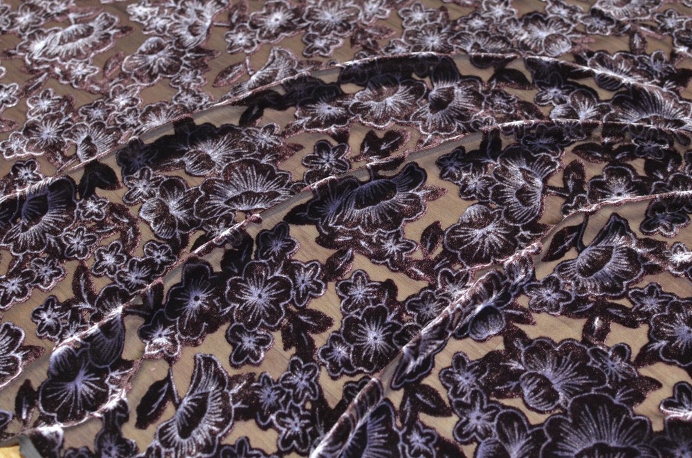2.6 yd/ Vintage Mulberry Silk Velvet Devore Fabric Luxury Uzbek Oriental Textile