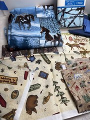 Fabric Scraps Lot Of 14 Pieces 4”-44” W Quilting Crafts Western Horses Outdoors