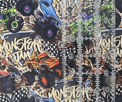 100% Cotton Woven Novelty Fabric Monster Jam Trucks By The 1/4 Yard 9×56