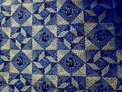 Shades of BLUE Calico Two Inch Squares Patchwork Country Cheater Quilt 22″x13″