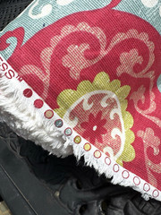 Suzani Style Medallion Fabric Red Green Blue Cotton Drapery Upholstery Tribal