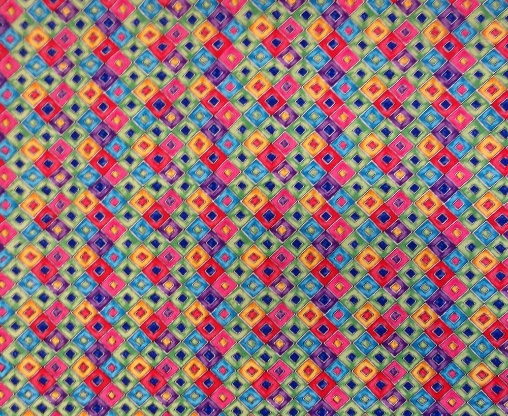 2+ Yds x 42 In Fabric Quilting Cotton Colorful Squares Rainbow Contrast 232